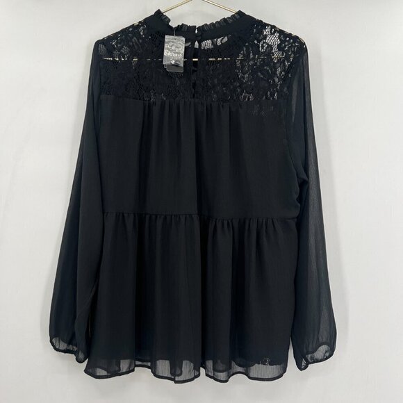 Torrid Women's Plus Black Long Sleeve Lace Trim Tierd Top/Blouse 1X NWT - Picture 3 of 10